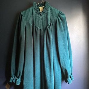 VTG Gilligan O'Malley Velvet Zip-Front House Robe SZ Small Teal Blue Full Length